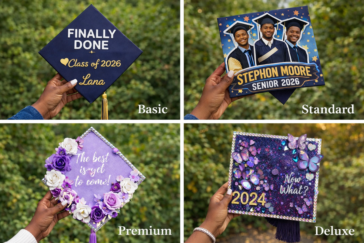 Custom Graduation Cap Design | Personalized Grad Cap 2026 | Photo, Flowers, Rhinestones & Custom Themes