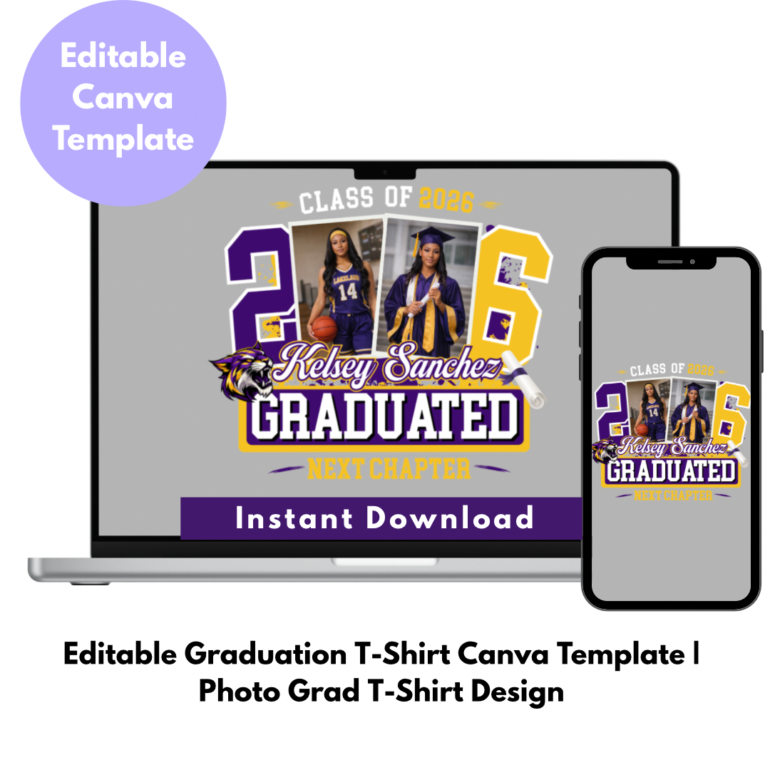Editable Graduation T-Shirt Canva Template | Photo Grad Shirt Design | Class of 2026 Senior Shirt Template