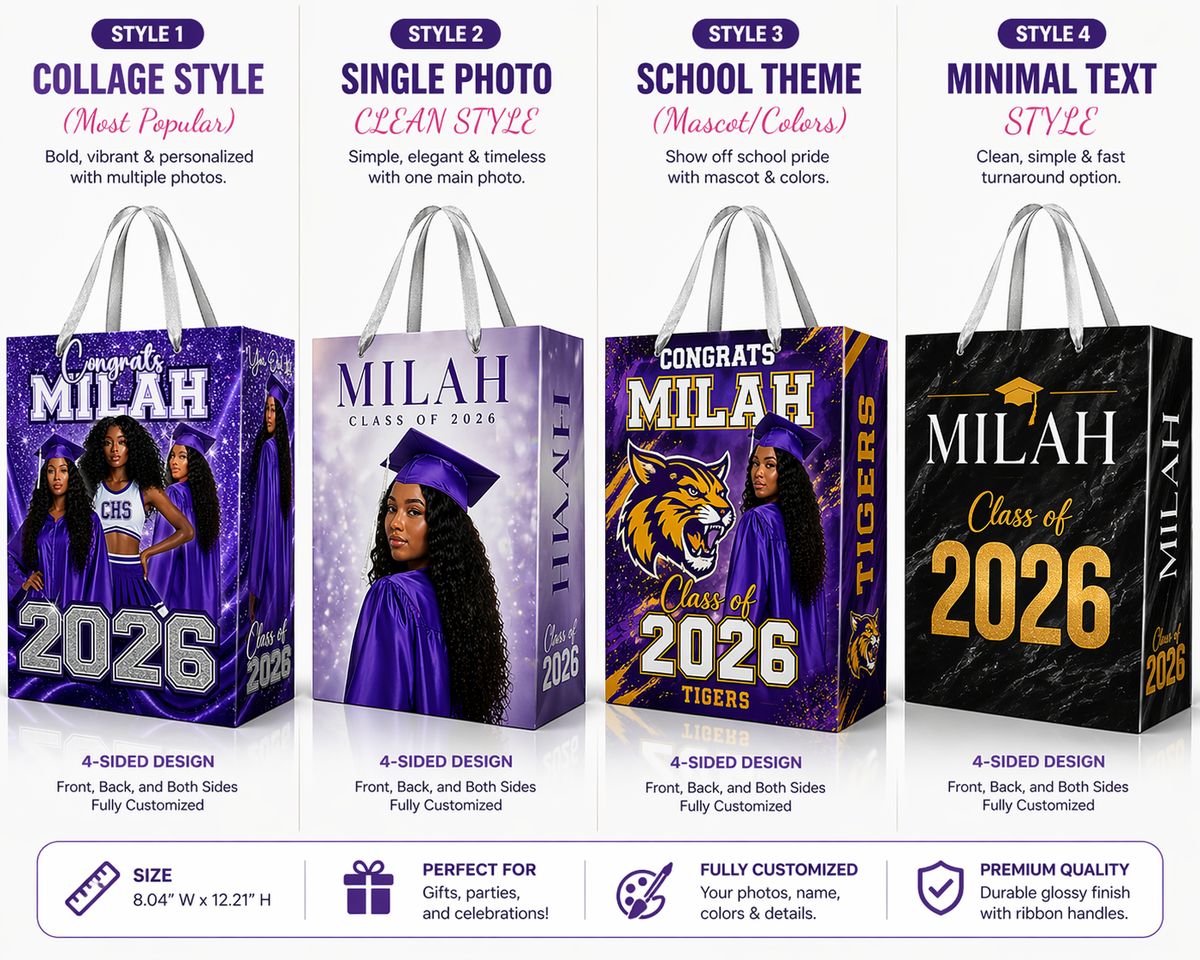 Personalized Graduation Gift Bag with Photo – Class of 2026 Custom Grad Bag