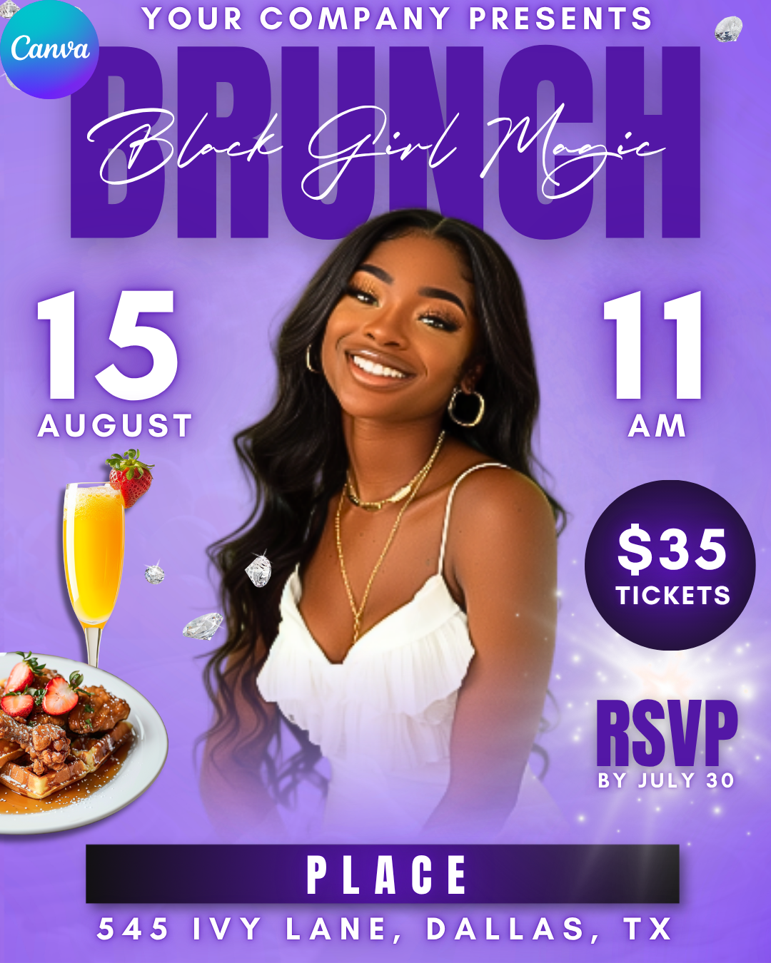 Black Girl Magic Brunch Flyer – Canva Template (Purple Theme)