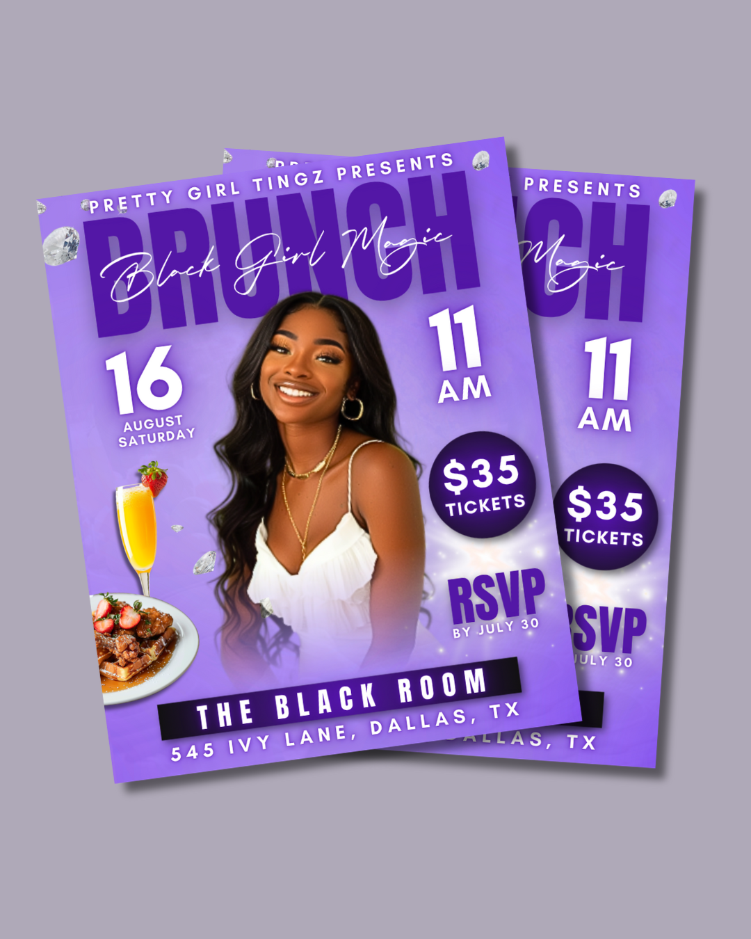 Black Girl Magic Brunch Flyer – Canva Template (Purple Theme)