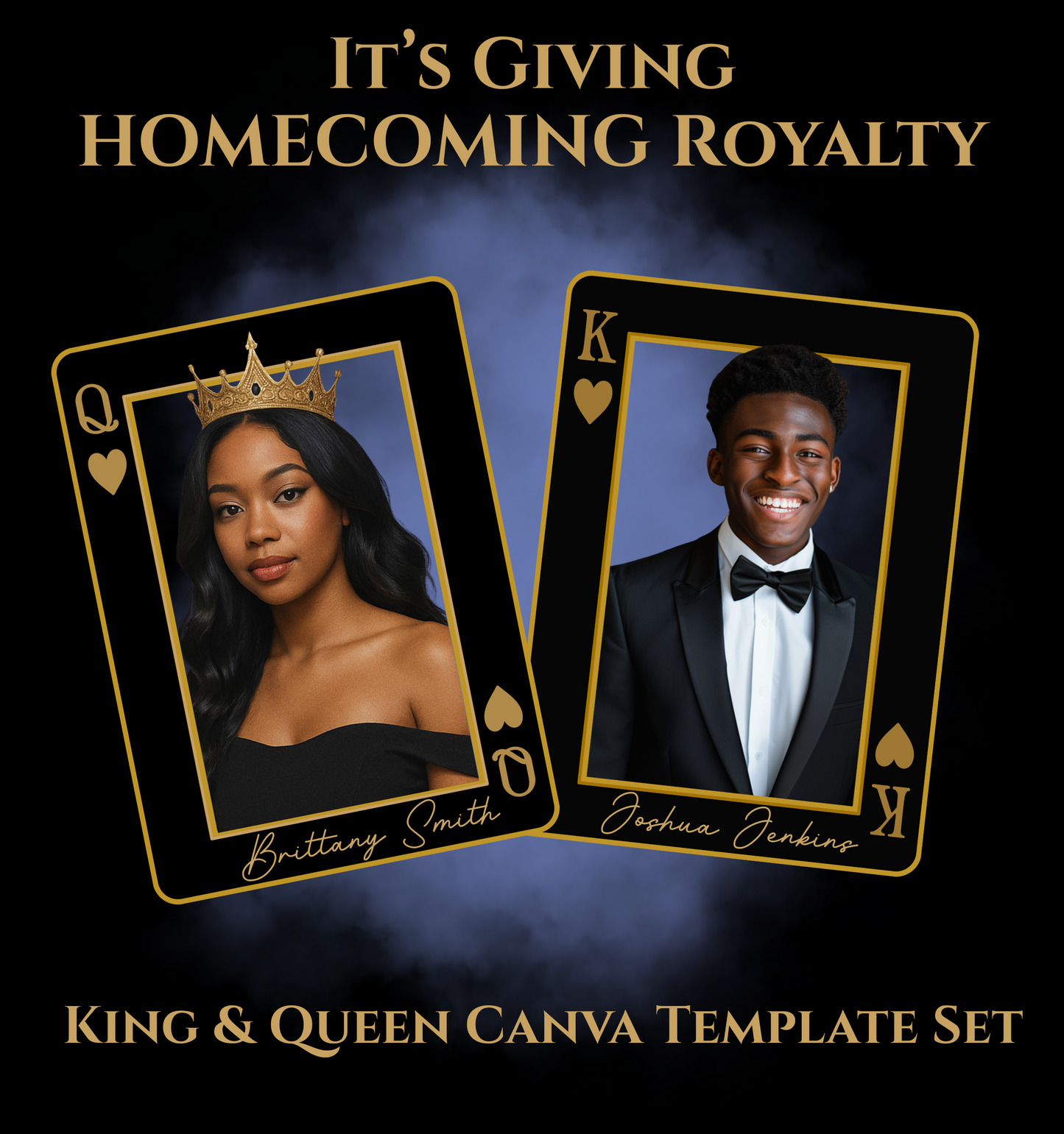 It’s Giving Homecoming Royalty 👑 – King & Queen Canva Template Set