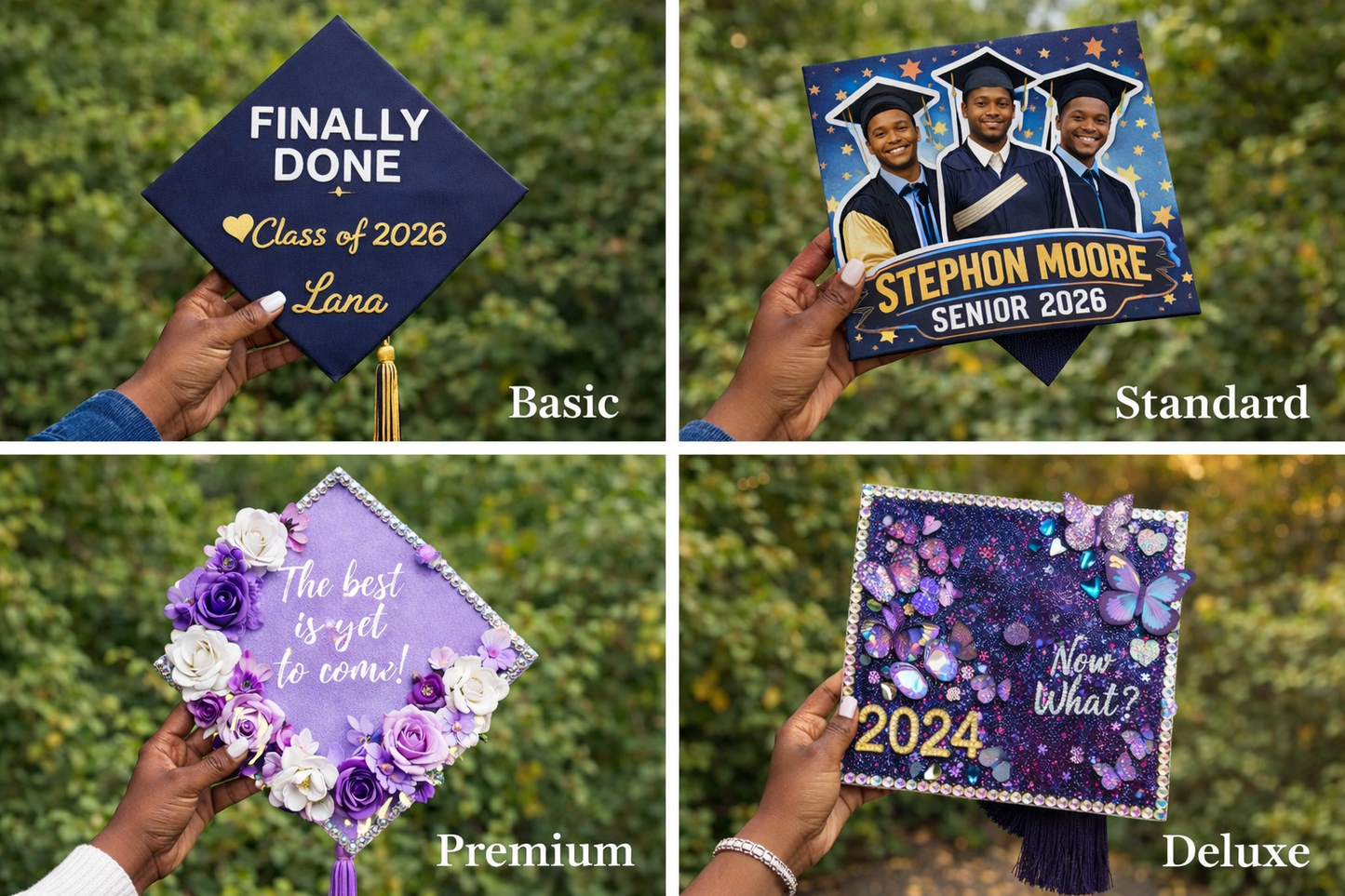 Custom Graduation Cap Design | Personalized Grad Cap 2026 | Photo, Flowers, Rhinestones & Custom Themes