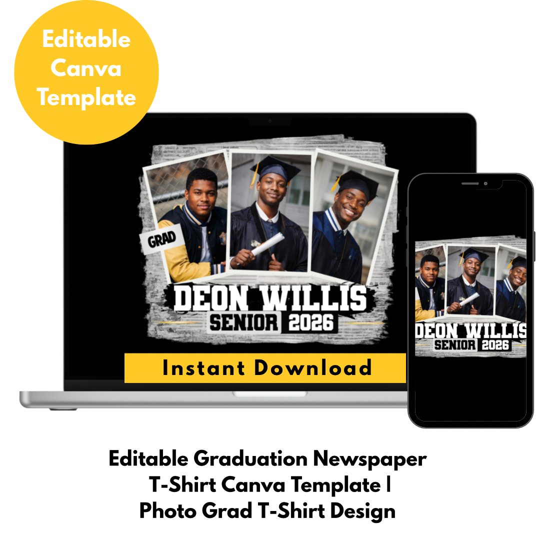 Graduation Newspaper Photo T-Shirt Canva Template | Senior 2026 Editable Shirt Design | Grad Photo Collage Template