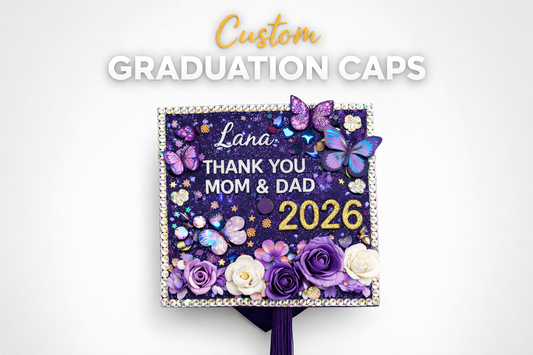 Custom Graduation Cap Design | Personalized Grad Cap 2026 | Photo, Flowers, Rhinestones & Custom Themes