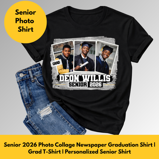 Custom Graduation Newspaper Photo T-Shirt | Personalized Senior Shirt | Class of 2026 Graduation Shirt