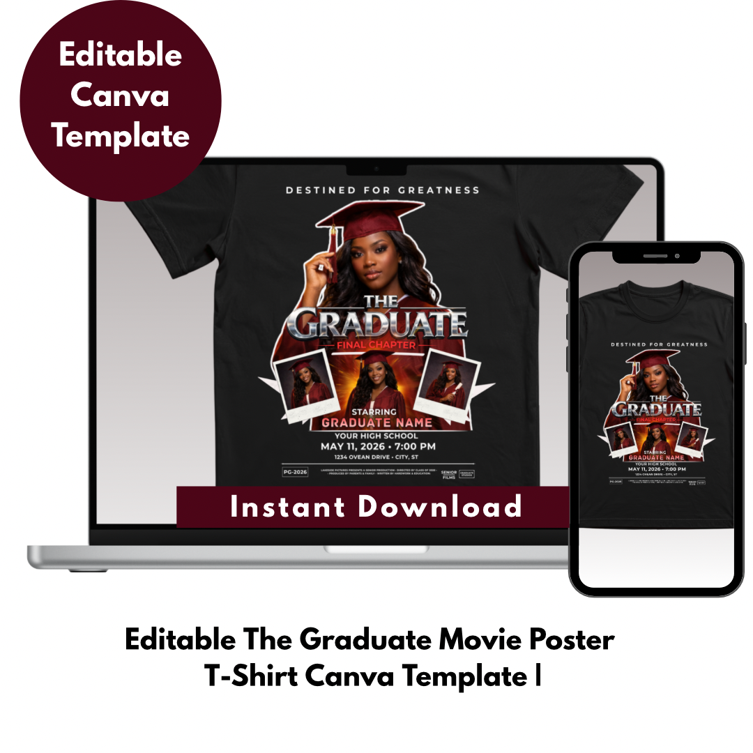 Editable The Graduate Movie Poster 
T-Shirt Canva Template